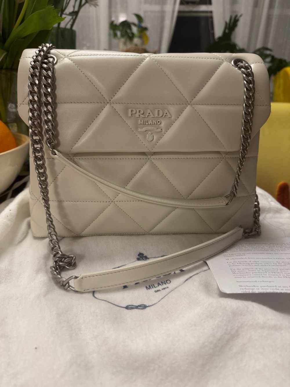 Prada Spectrum Quilted Leather Shoulder Bag in Cream